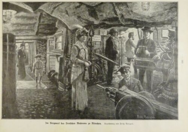 1917 - alter Druck - Im Bergwerk des Deutschen Museums zu München (Urzeichnung von Fritz Bergen)